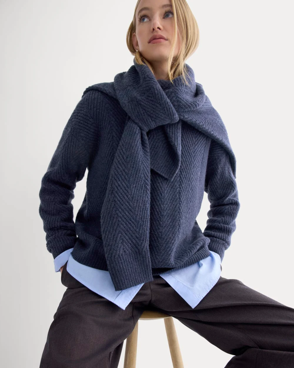 Cashmere Herringbone Sweater | Indigo - Image 5