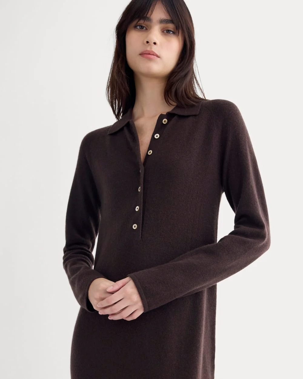 Cashmere Polo Midi Dress | Dark Chocolate - Image 4