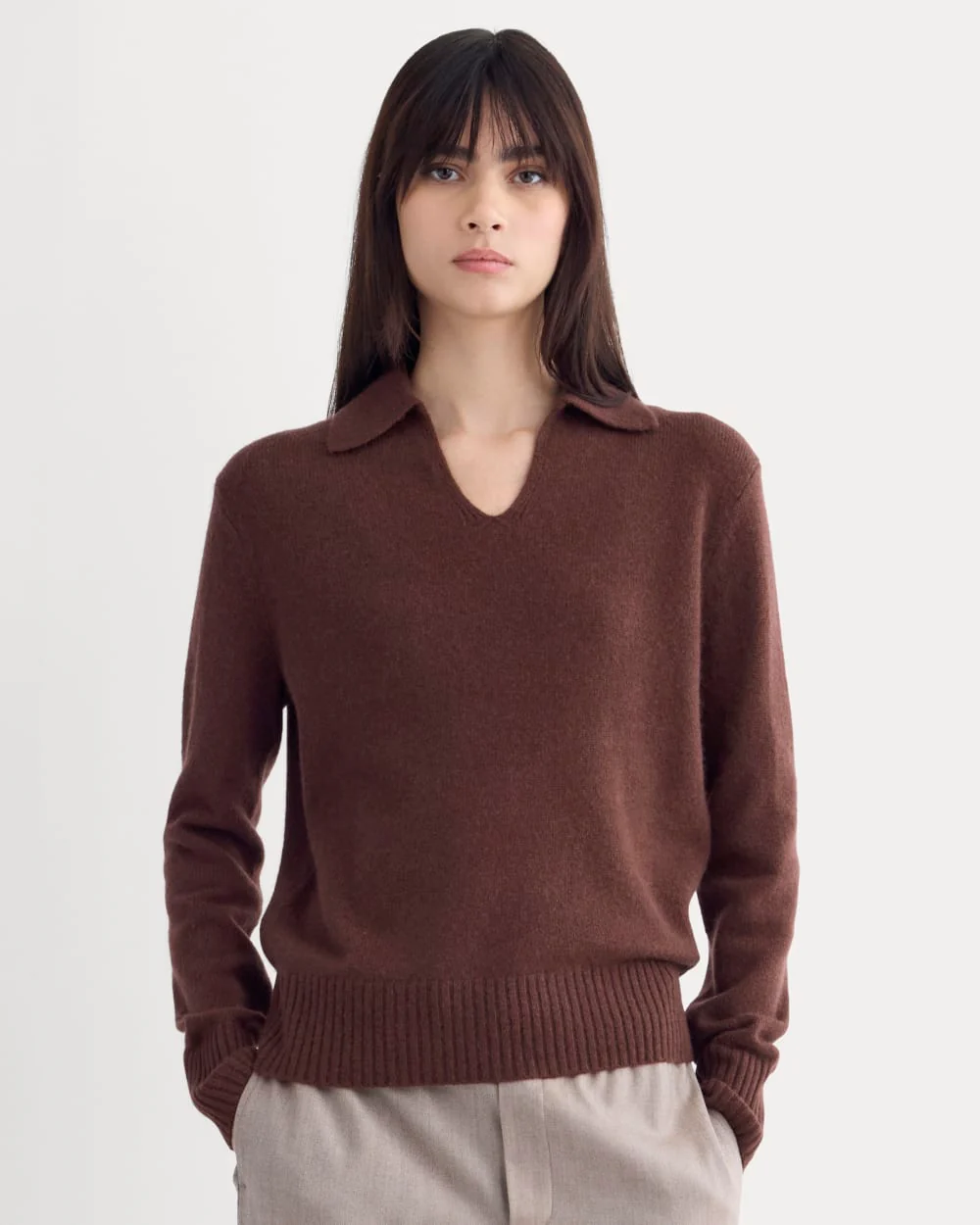 Cashmere Polo Sweater | Dark Mahogany - Image 5