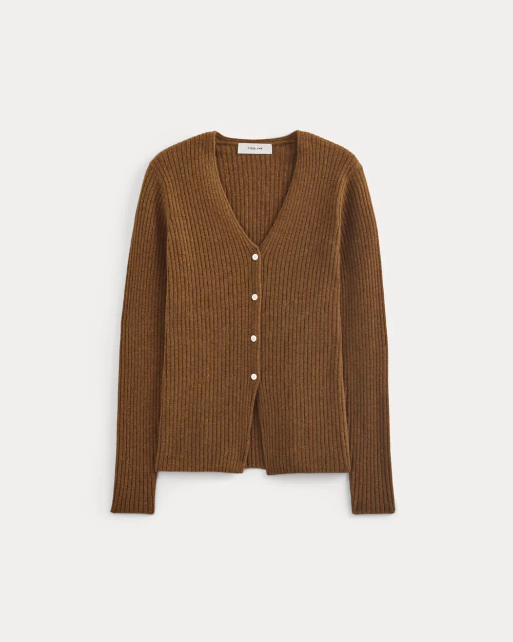 Cashmere Ribbed V-Neck Cardigan | Heathered Toffee - Image 2
