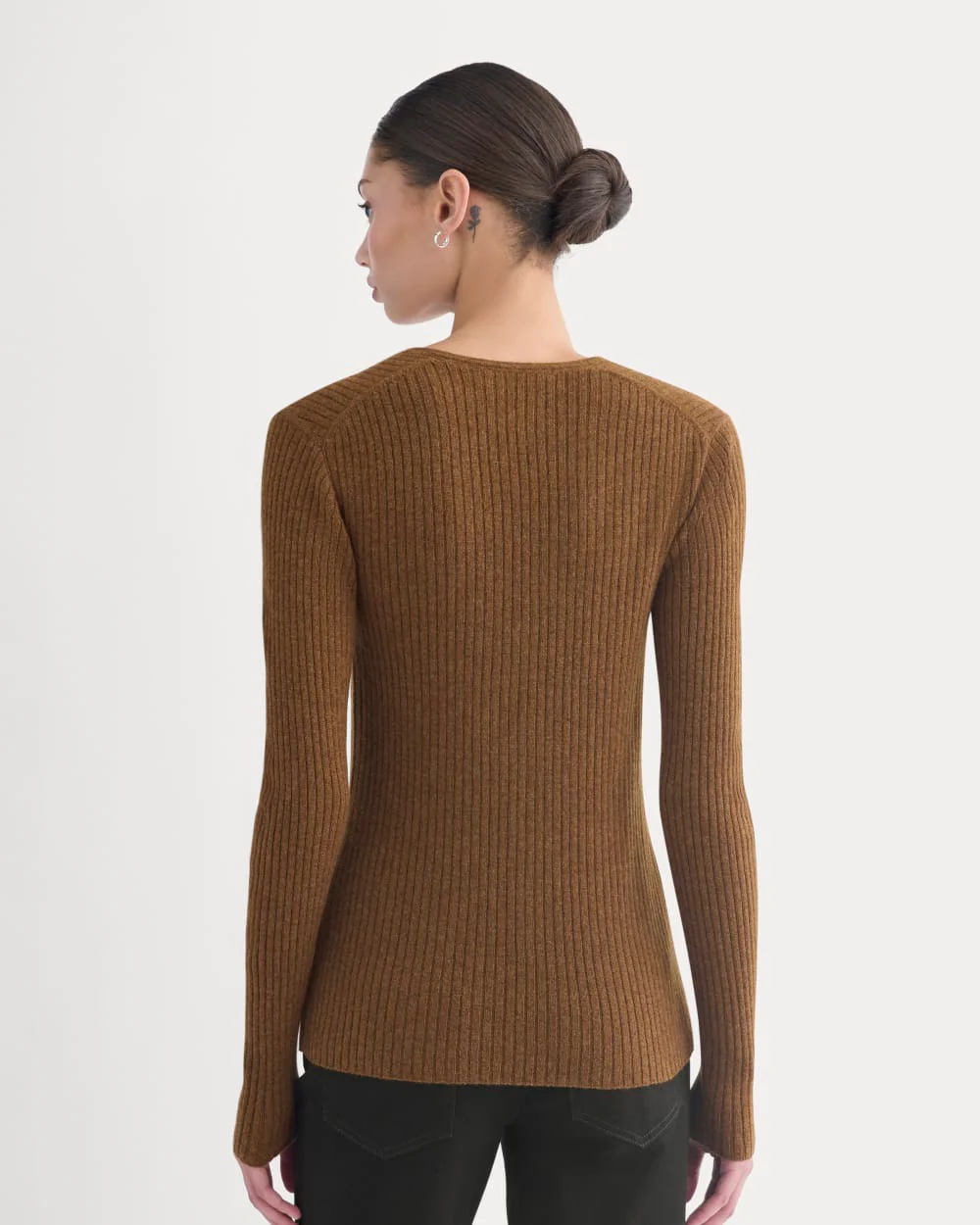 Cashmere Ribbed V-Neck Cardigan | Heathered Toffee - Image 5