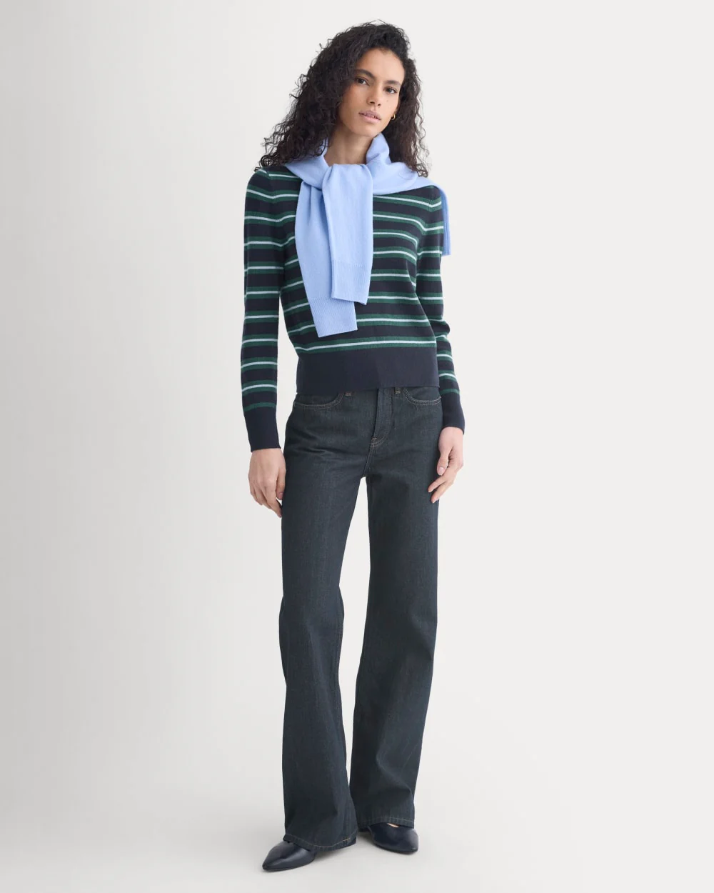 Cashmere Slim Crew Sweater | Hunter Green/Open Air Blue - Image 3