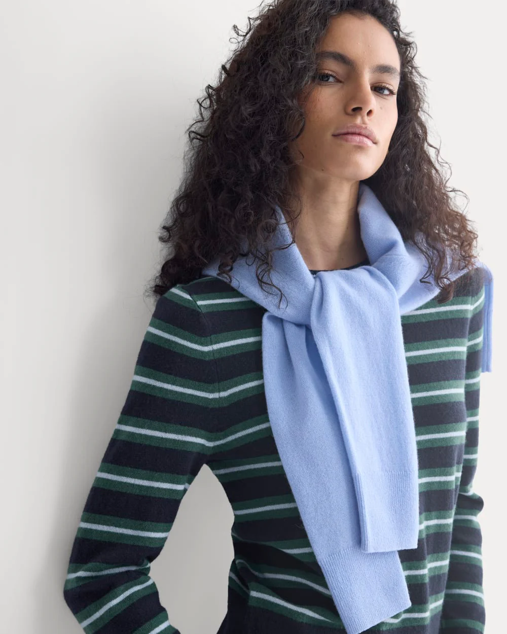 Cashmere Slim Crew Sweater | Hunter Green/Open Air Blue - Image 5