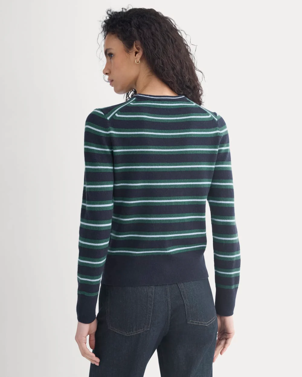 Cashmere Slim Crew Sweater | Hunter Green/Open Air Blue - Image 6