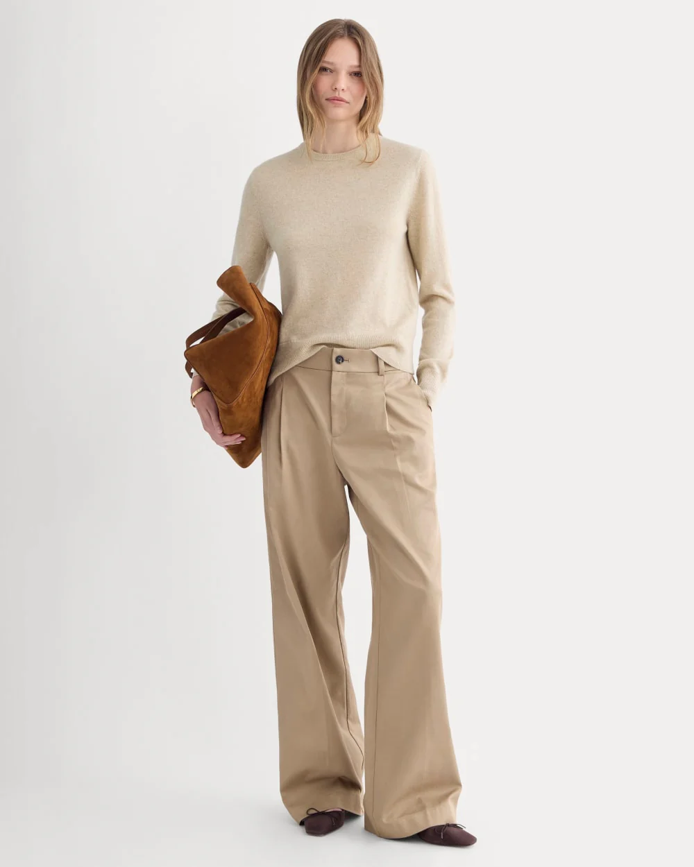 Cashmere Slim Crew Sweater | Heather Light Camel - Image 3