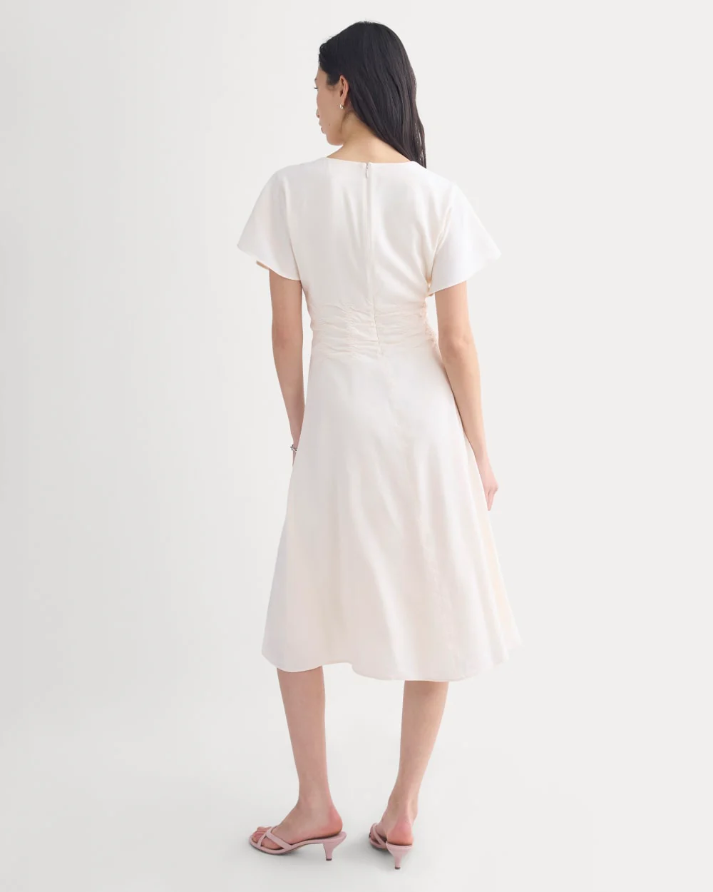 Cinched Dress in Stretch Linen | Bone - Image 6