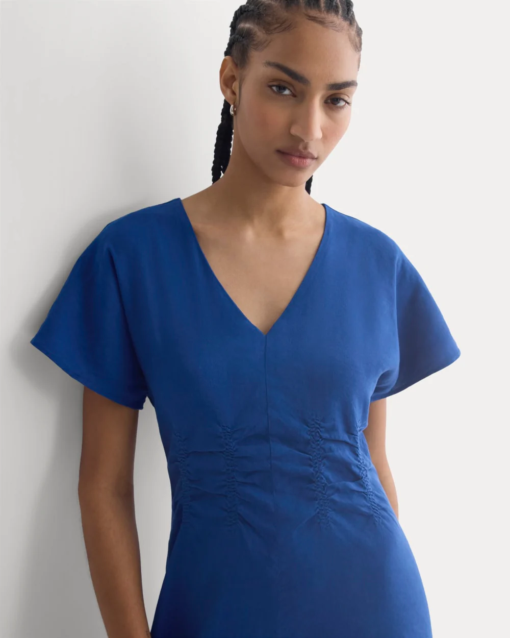 Cinched Dress in Stretch Linen | Estate Blue - Image 7