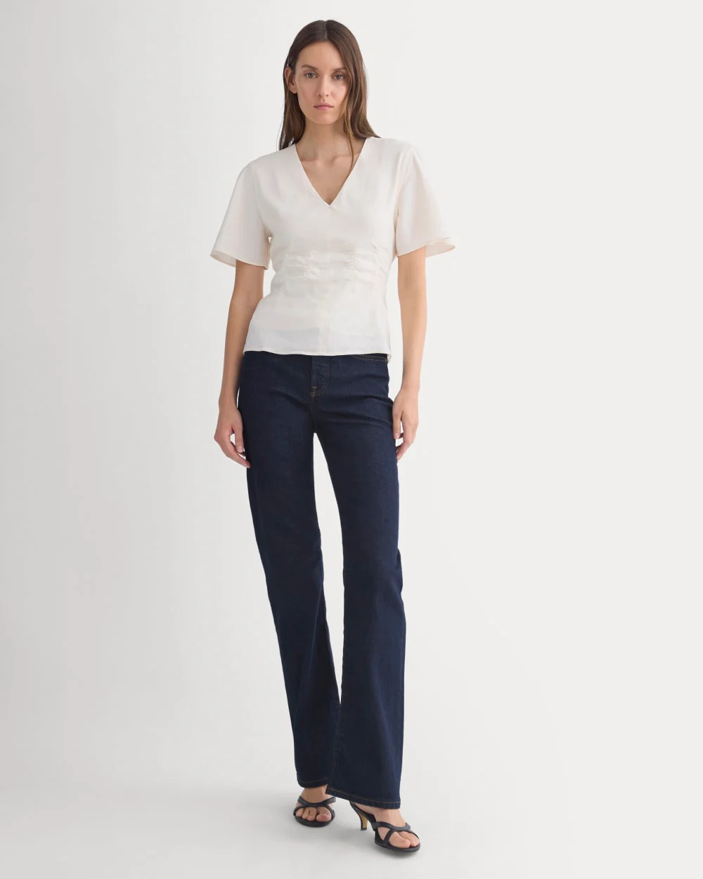 Cinched Top in Stretch Linen | Bone - Image 3