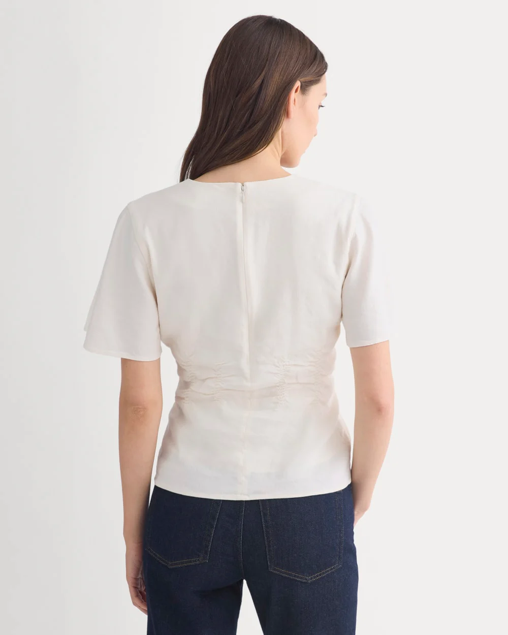 Cinched Top in Stretch Linen | Bone - Image 4