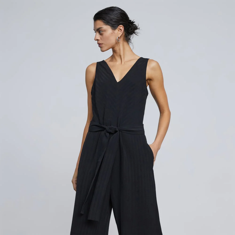 The City Stripe Draped Jumpsuit | Black - Image 4