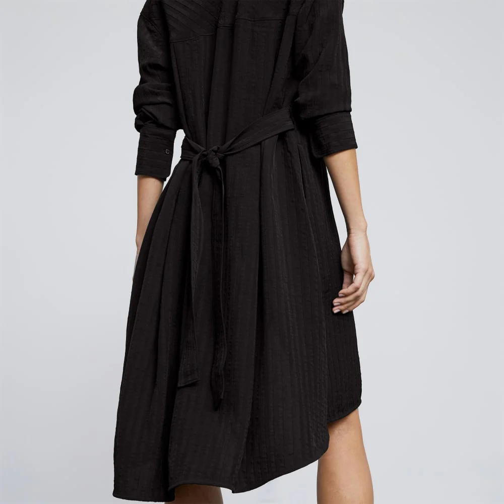 The City Stripe Draped Shirt Dress | Black - Image 5