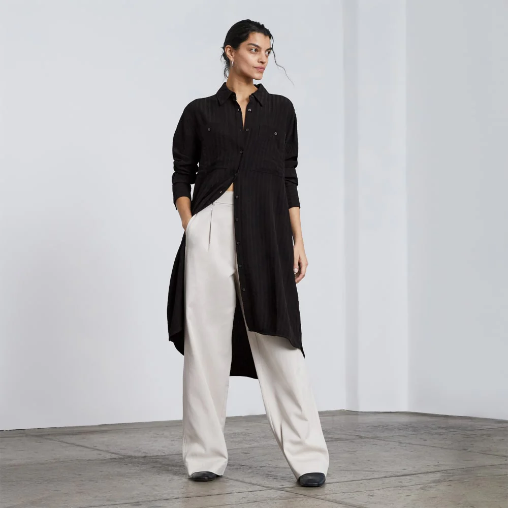 The City Stripe Draped Shirt Dress | Black - Image 6