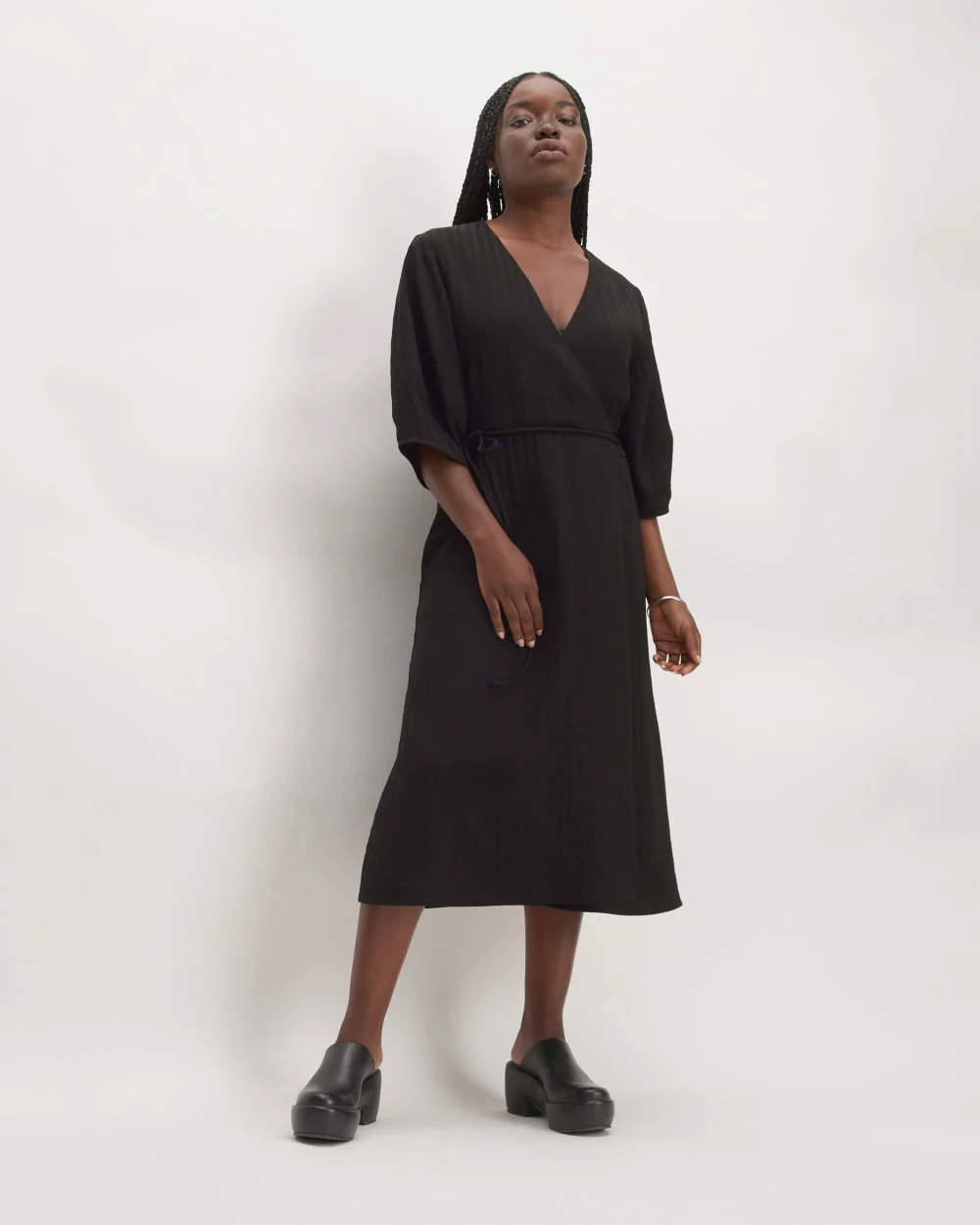 The City Stripe Wrap Dress | Black