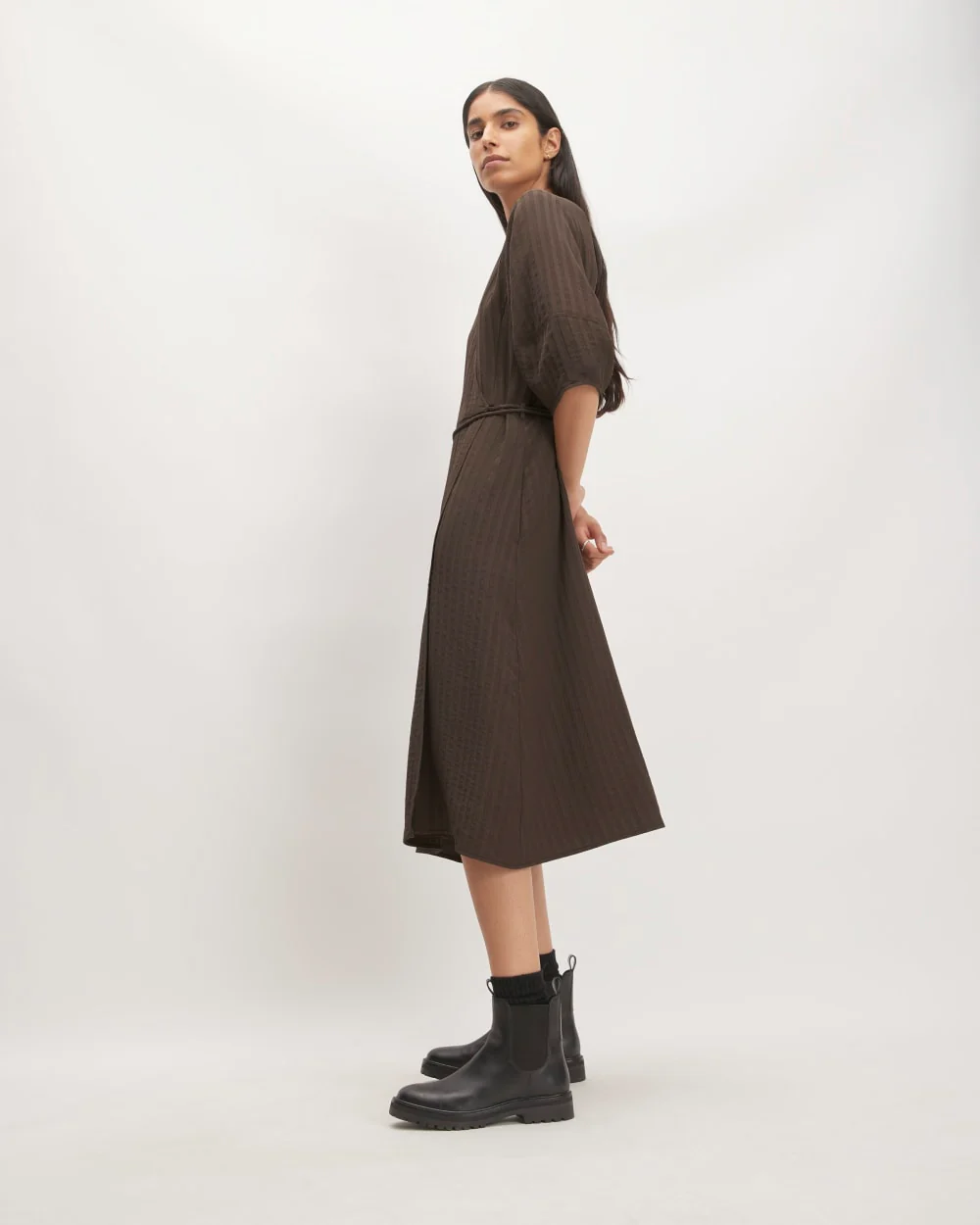 The City Stripe Wrap Dress | Earth Brown - Image 4