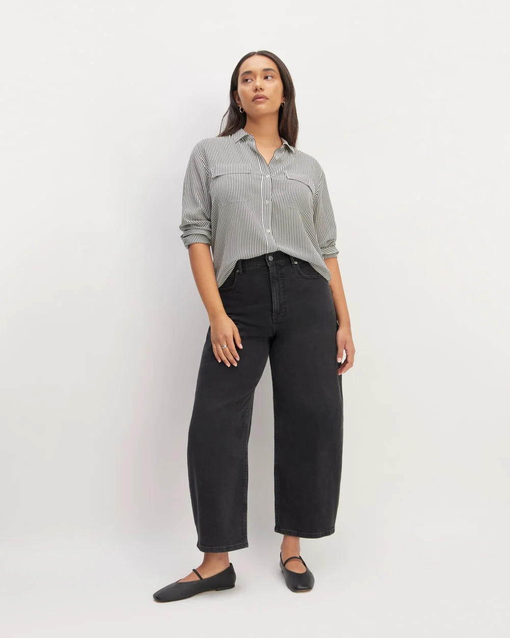 The Utility Shirt in Washable Silk | Black / White - Image 3