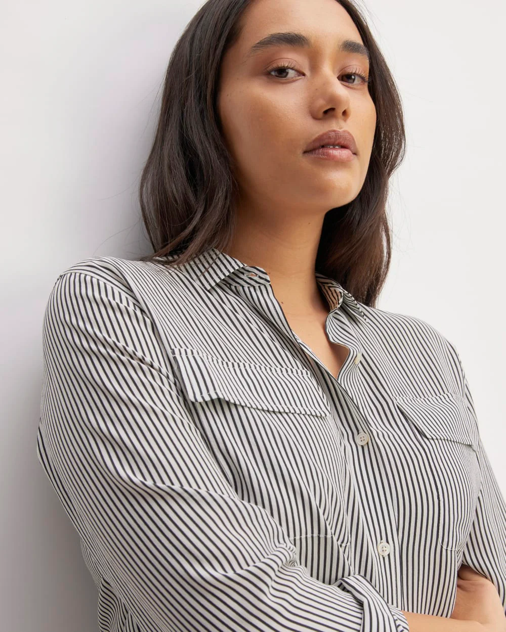 The Utility Shirt in Washable Silk | Black / White - Image 4