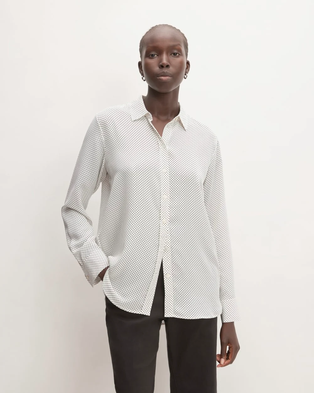 The Must-Have Shirt in Washable Silk | Bone / Black Polka Dot