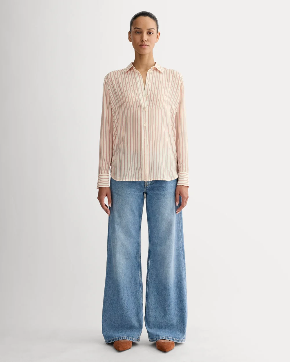 The Must-Have Shirt in Washable Silk | Bone / Dusky Rose - Image 3
