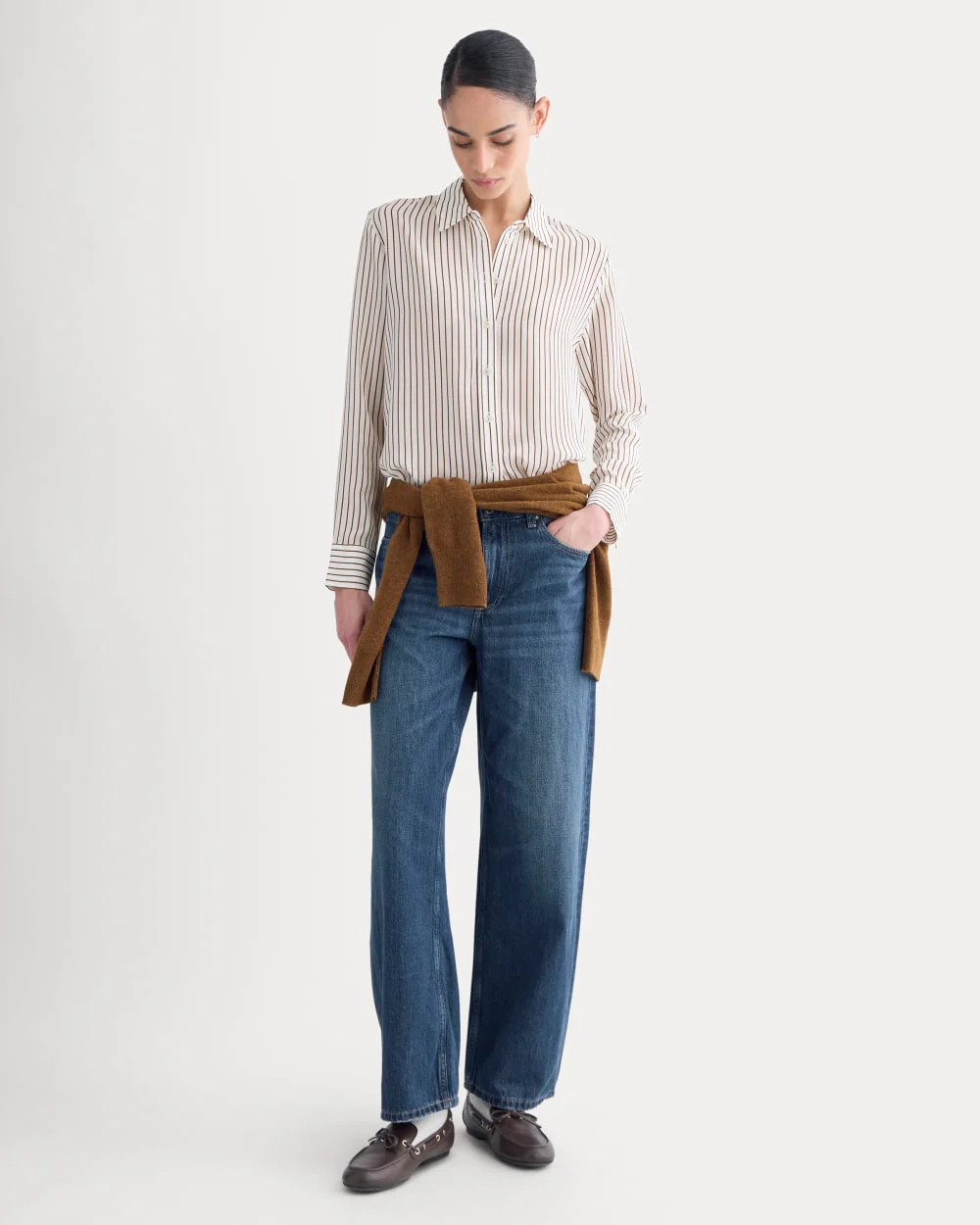 The Must-Have Shirt in Washable Silk | Bone / Toffee Stripe - Image 3