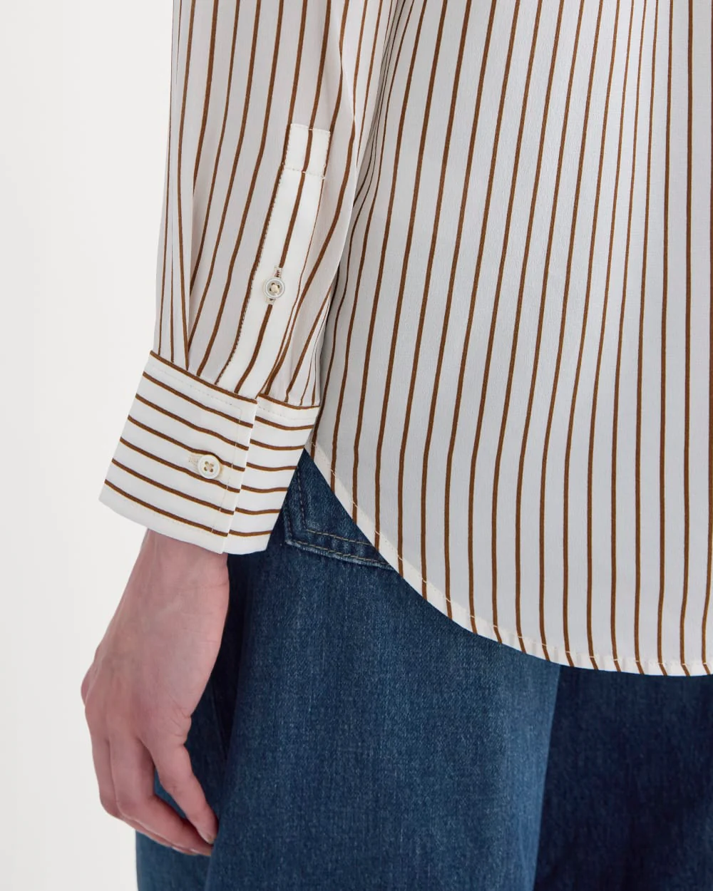 The Must-Have Shirt in Washable Silk | Bone / Toffee Stripe - Image 4