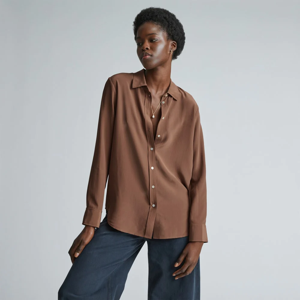 The Must-Have Shirt in Washable Silk | Carob Brown