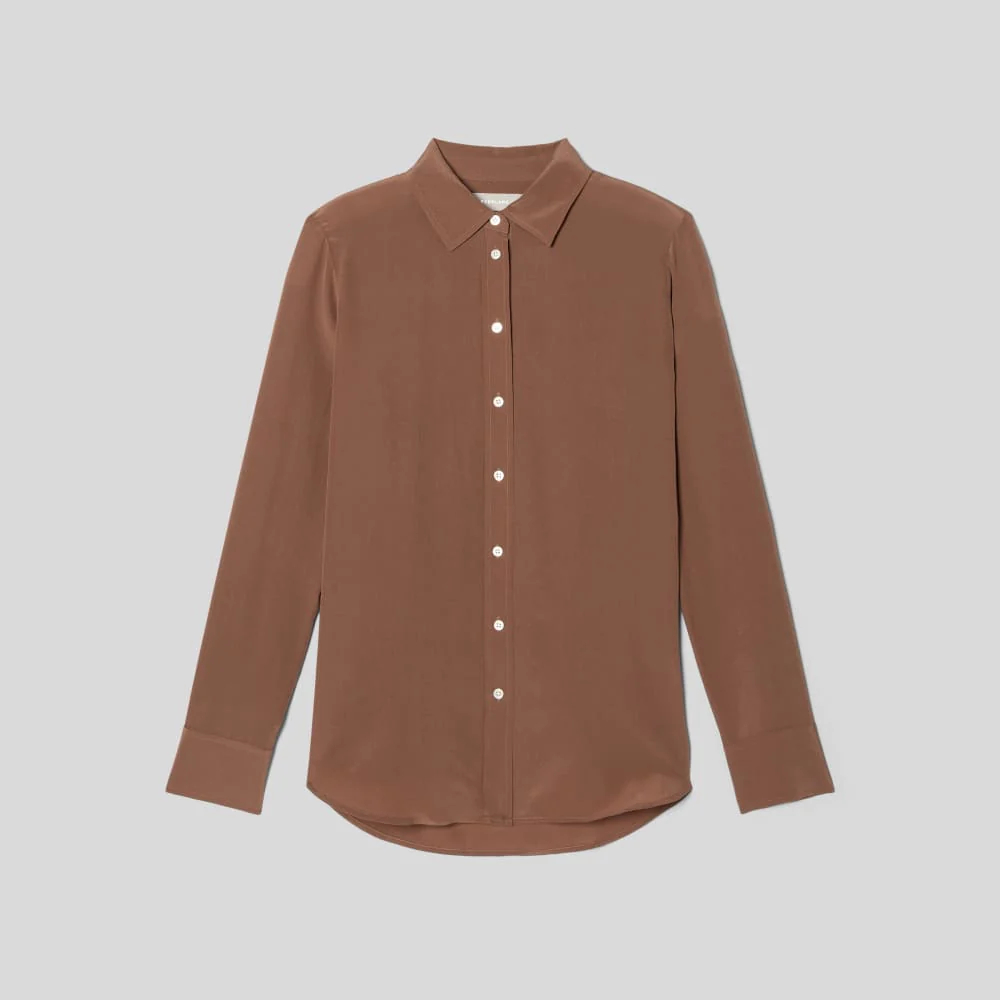 The Must-Have Shirt in Washable Silk | Carob Brown - Image 2