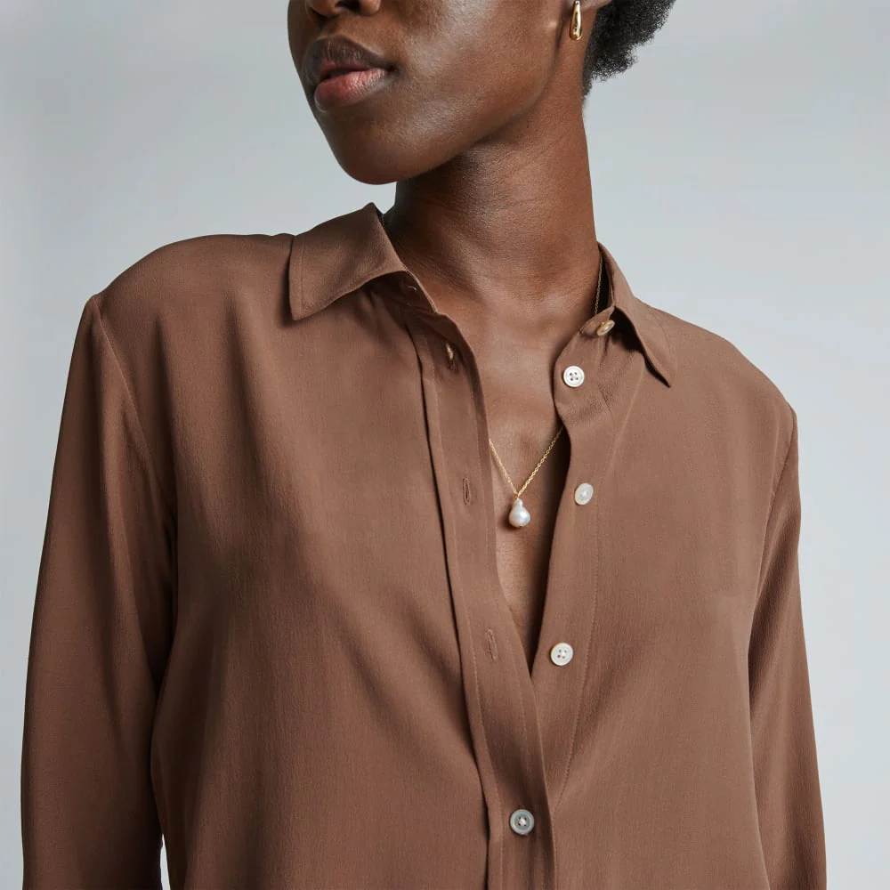 The Must-Have Shirt in Washable Silk | Carob Brown - Image 4