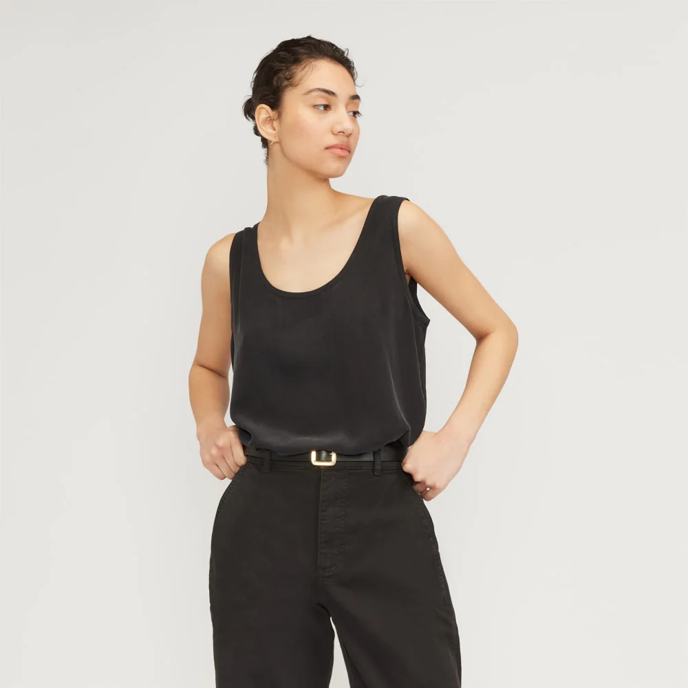 The Scoop Tank in Washable Silk | Black