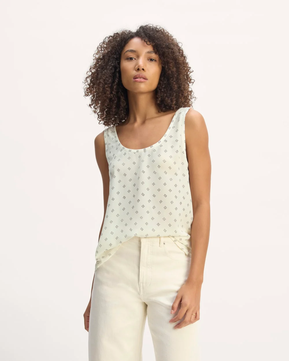 The Scoop Tank in Washable Silk | Bone / Black Square Dot - Image 3