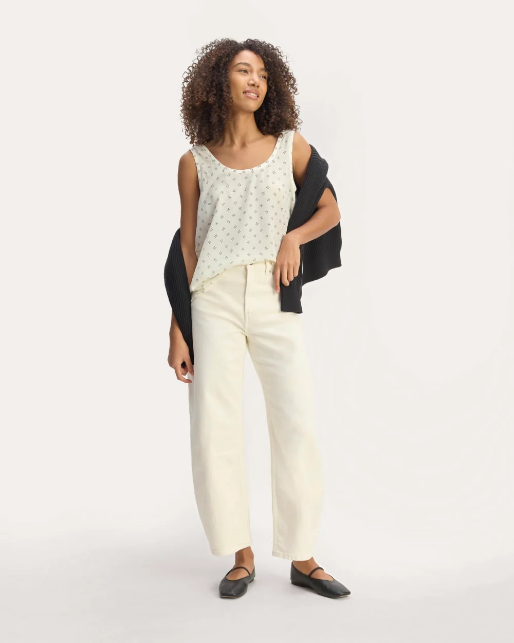 The Scoop Tank in Washable Silk | Bone / Black Square Dot - Image 4