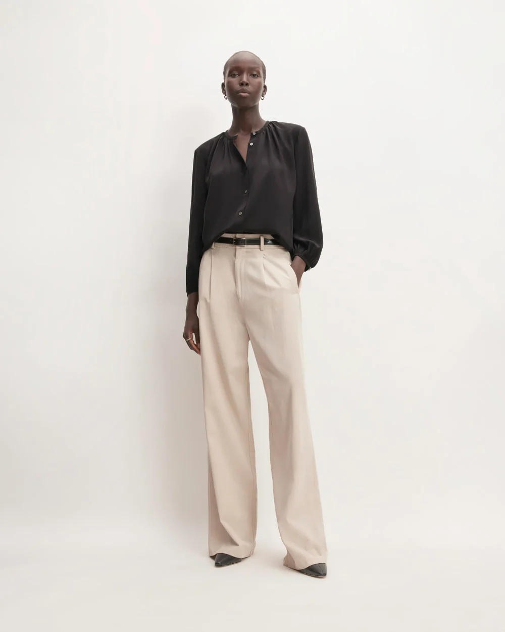 The Washable Clean Silk Shirred Blouse | Black - Image 3