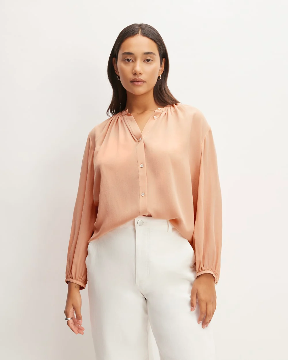 The Washable Clean Silk Shirred Blouse | Blush Pink