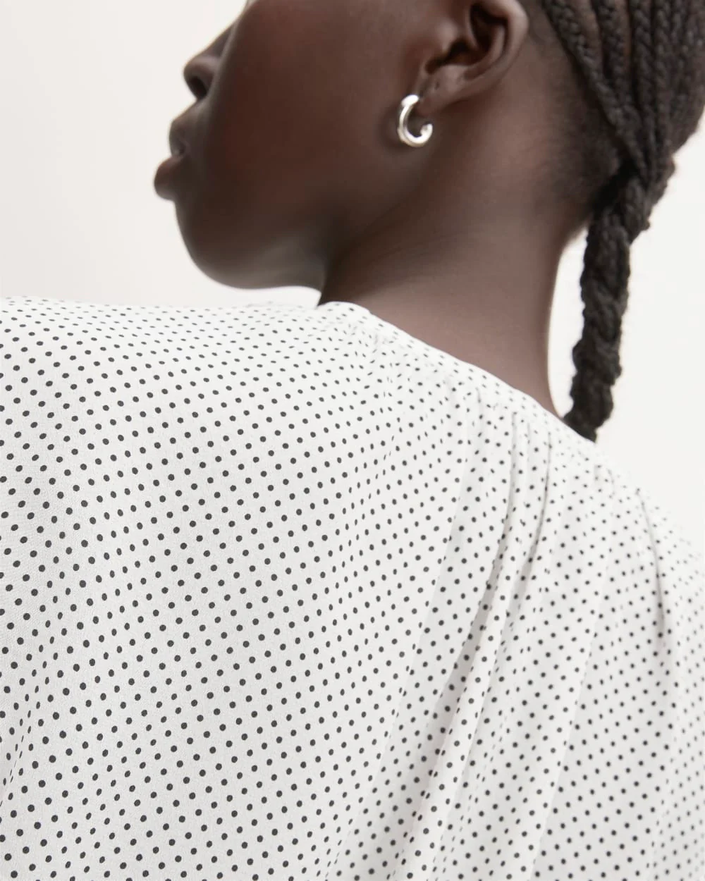 The Washable Clean Silk Shirred Blouse | Bone / Black Polka Dot - Image 4