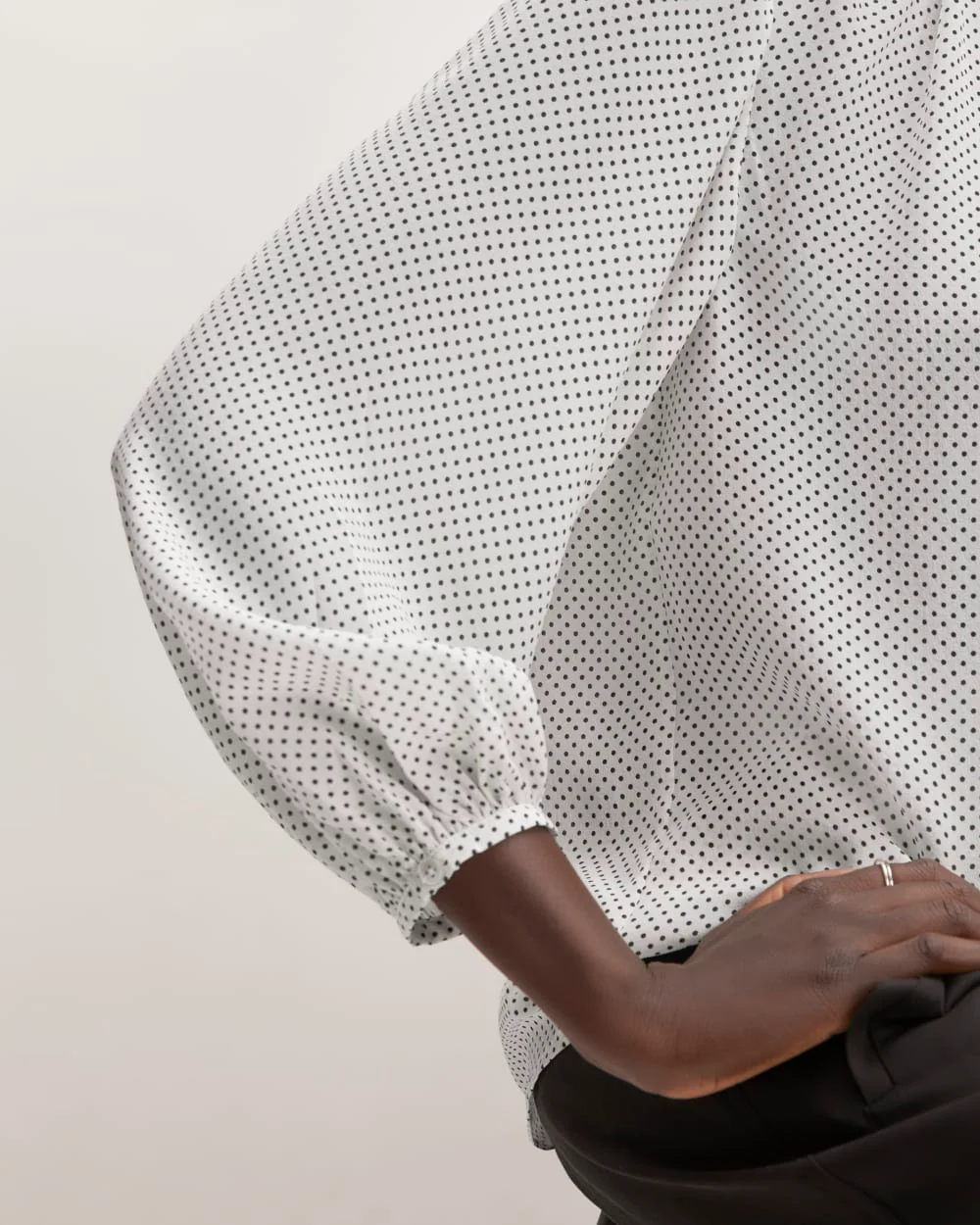 The Washable Clean Silk Shirred Blouse | Bone / Black Polka Dot - Image 5