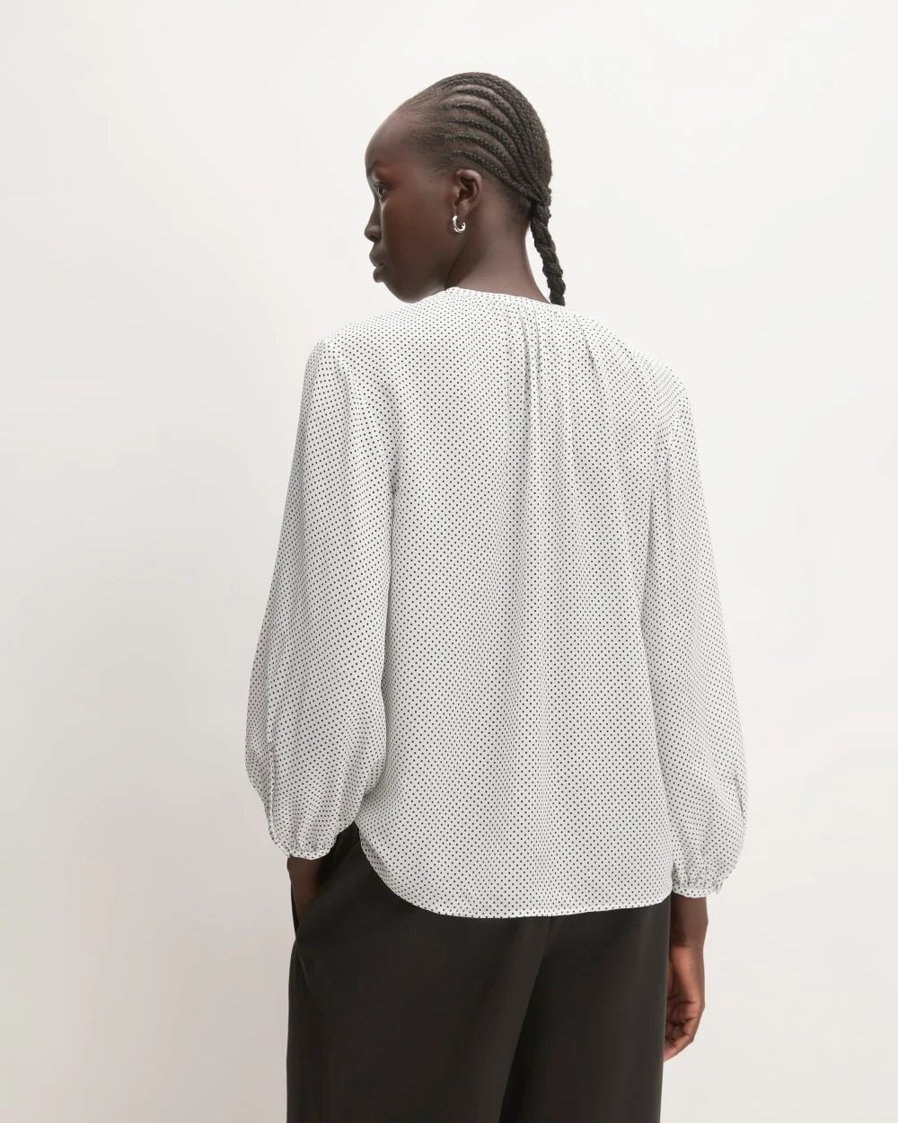 The Washable Clean Silk Shirred Blouse | Bone / Black Polka Dot - Image 6