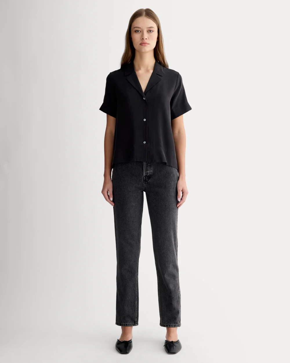 The Notch Shirt in Washable Silk | Black - Image 3