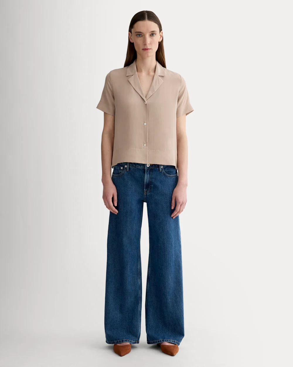 The Notch Shirt in Washable Silk | Burnt Sugar - Image 3