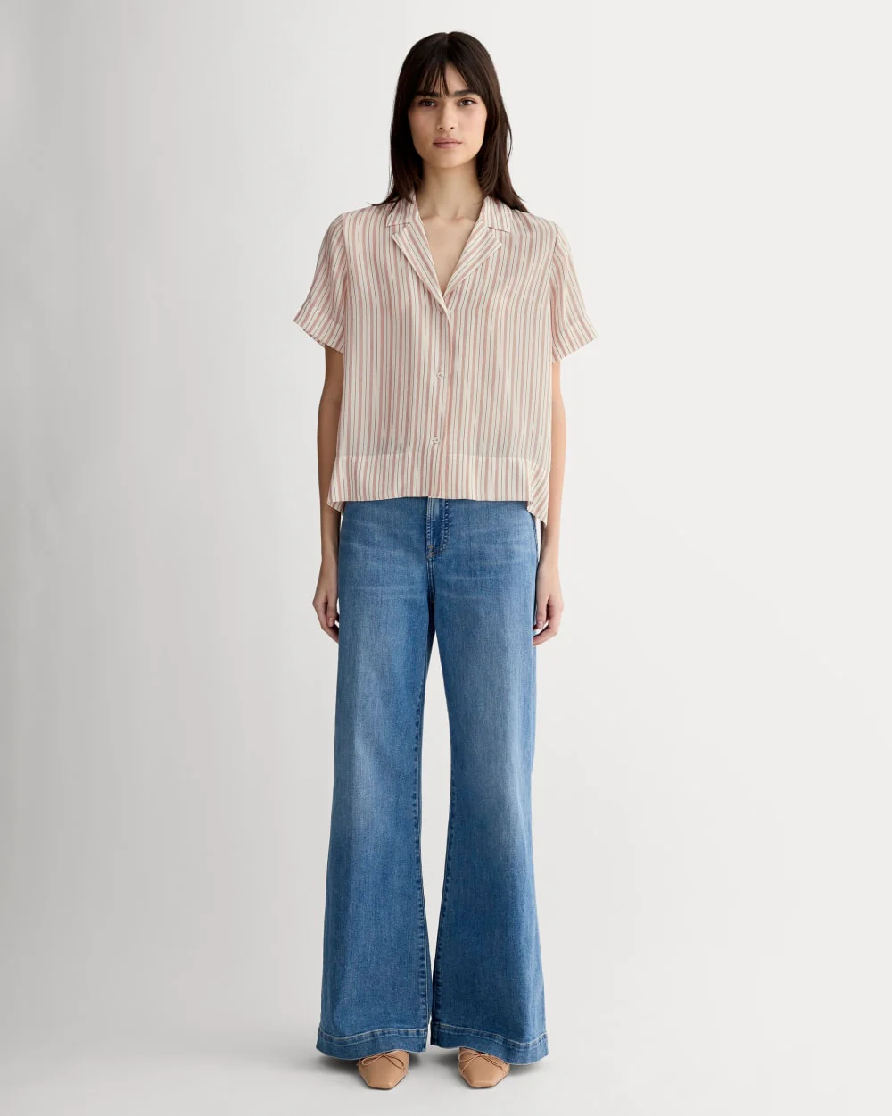 The Notch Shirt in Washable Silk | Bone / Dusky Rose - Image 3