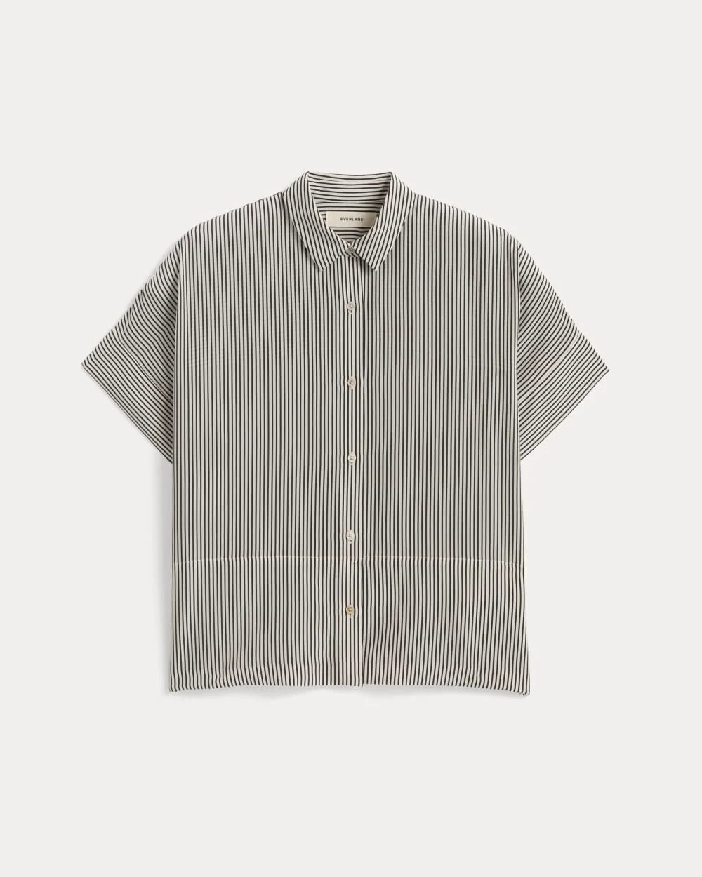The Boxy Shirt in Washable Silk | Black Micro Stripe - Image 2
