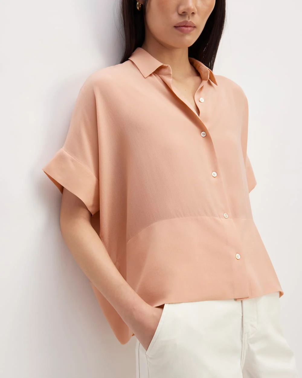 The Boxy Shirt in Washable Silk | Blush Pink - Image 5