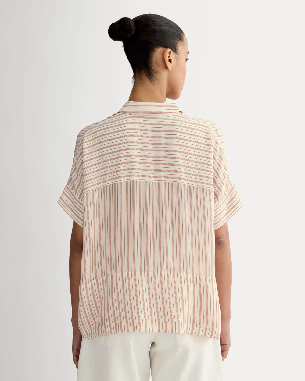 The Boxy Shirt in Washable Silk | Bone / Dusky Rose - Image 5