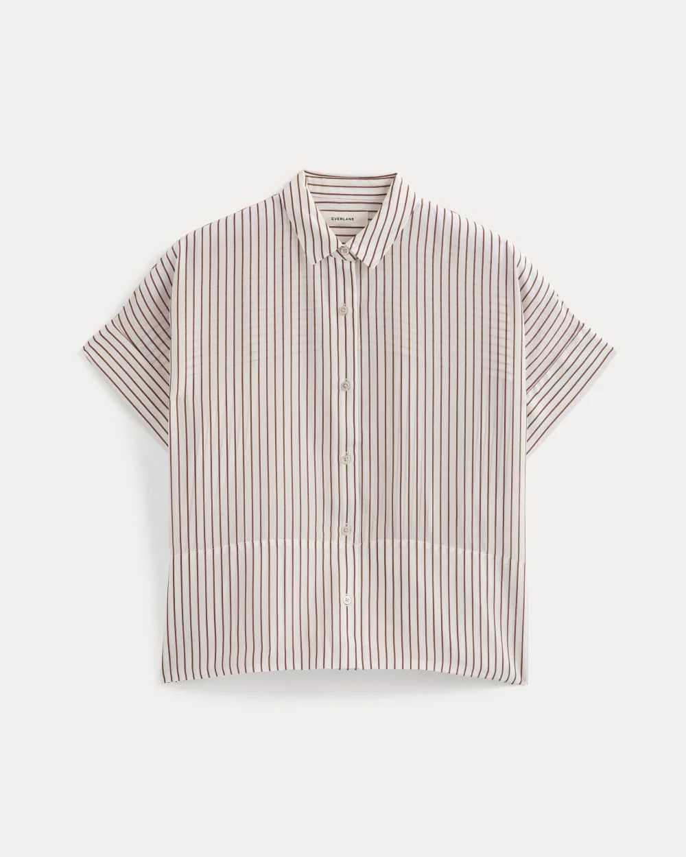 The Boxy Shirt in Washable Silk | Bone / Toffee Stripe - Image 2