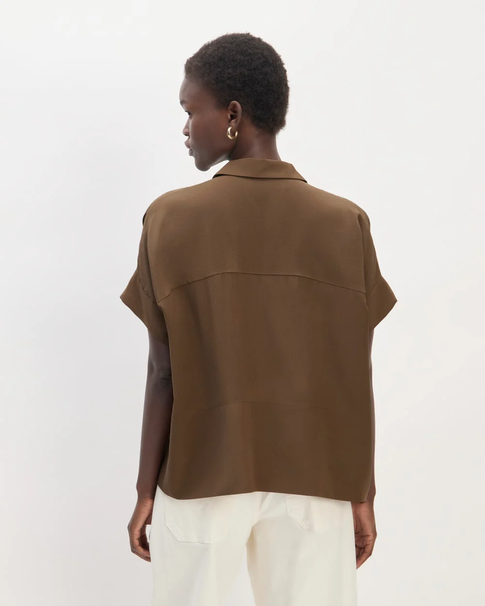 The Boxy Shirt in Washable Silk | Cocoa - Image 6