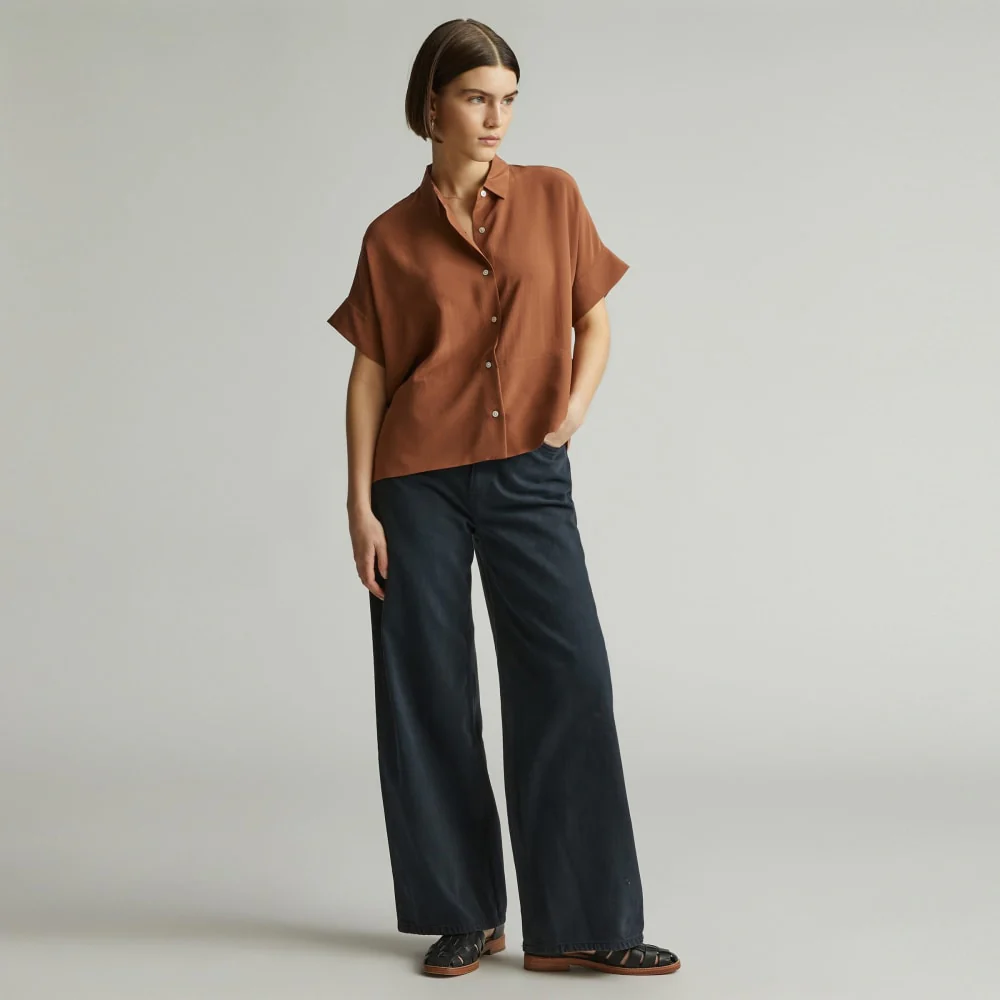 The Boxy Shirt in Washable Silk | Carob Brown - Image 6