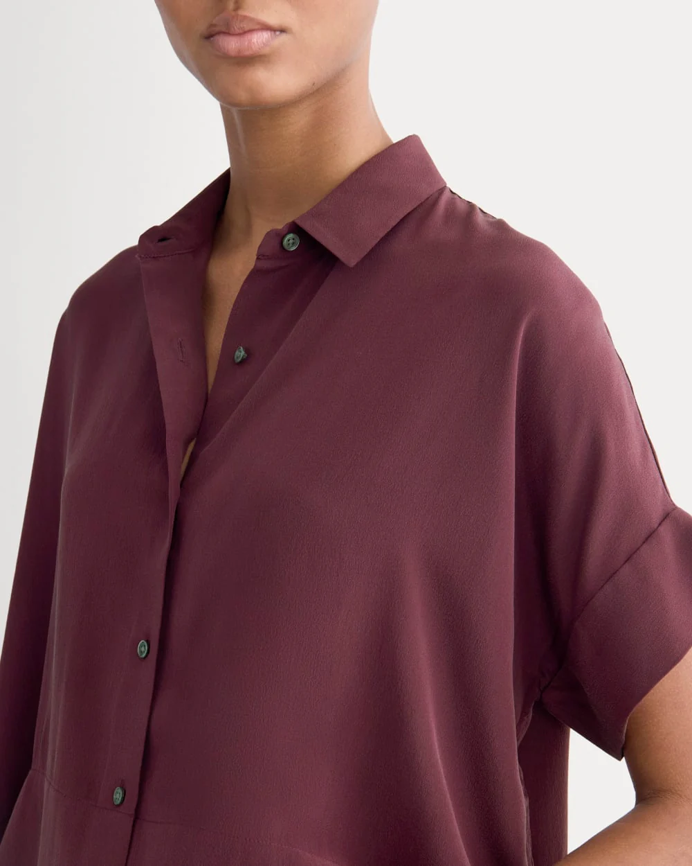 The Boxy Shirt in Washable Silk | Deep Plum - Image 3