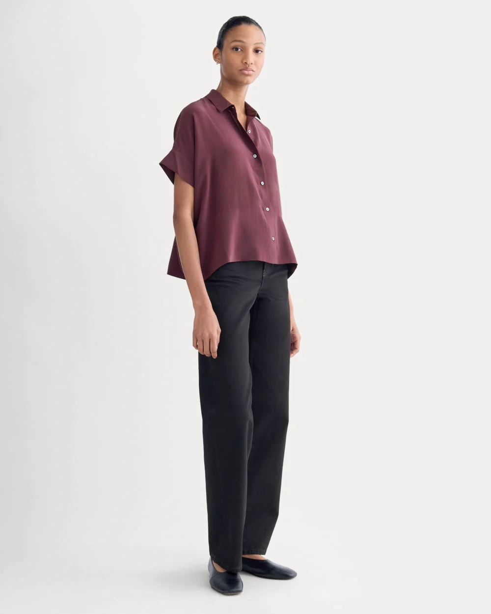 The Boxy Shirt in Washable Silk | Deep Plum - Image 6