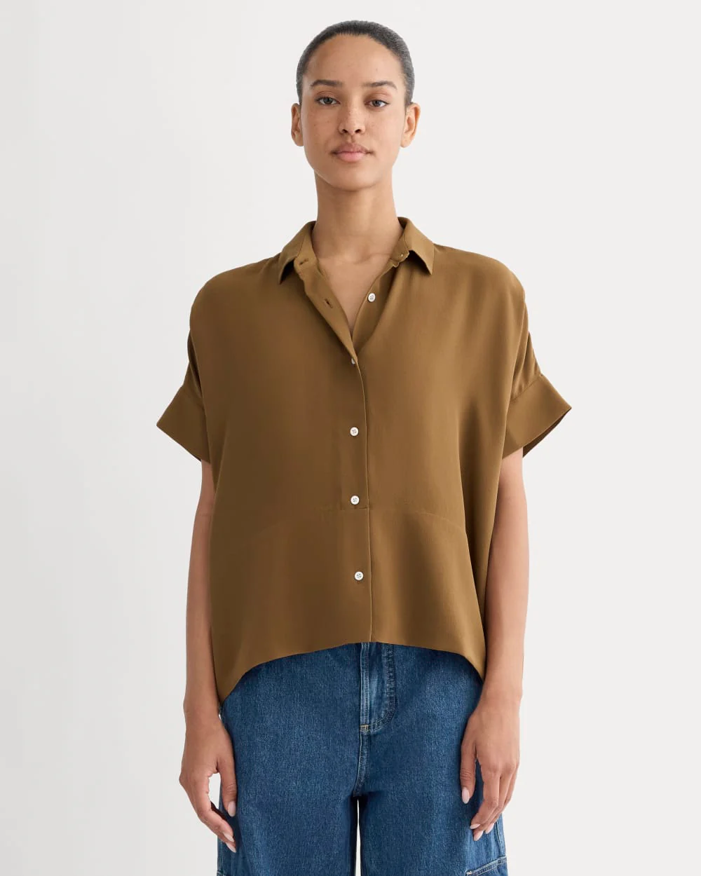 The Boxy Shirt in Washable Silk | Toffee