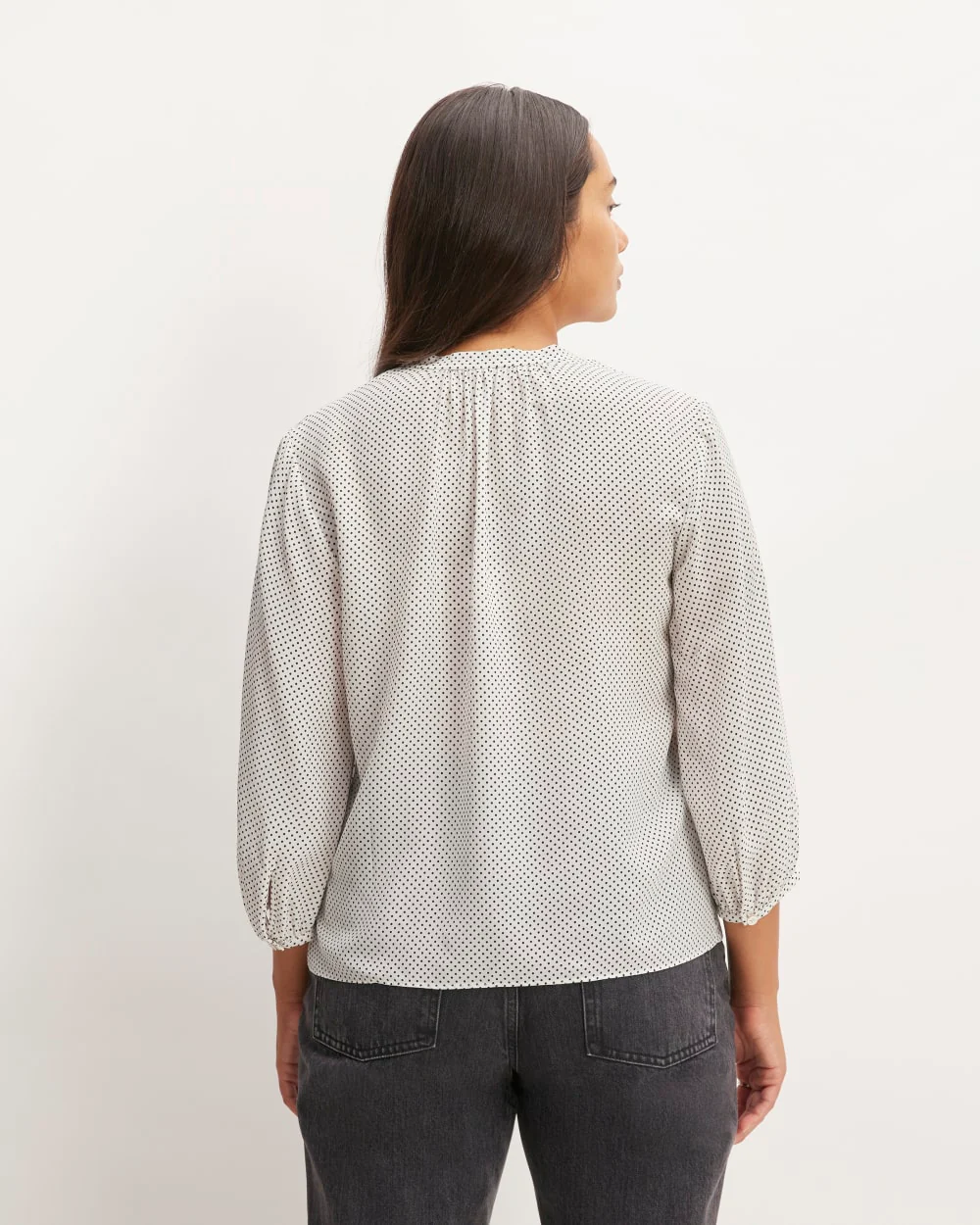 The Washable Clean Silk V-Neck Top | Bone / Black Polka Dot - Image 6