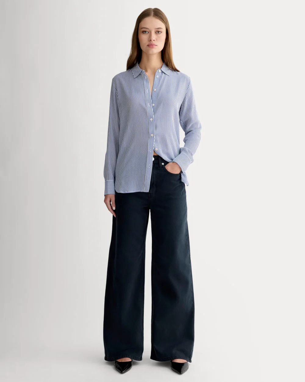 The Must-Have Shirt in Washable Silk | Blue / White - Image 3