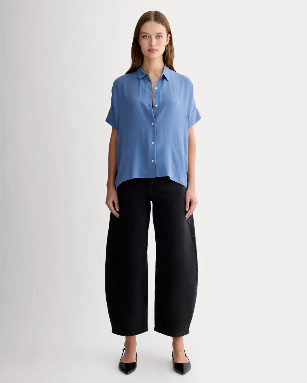 The Boxy Shirt in Washable Silk | French Blue - Image 3